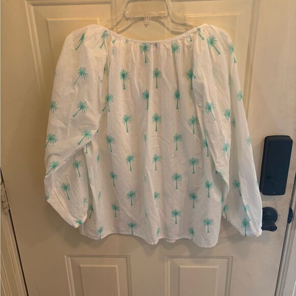 J. Crew White and Green Palm Tree Print Blouse - Picture 5 of 5